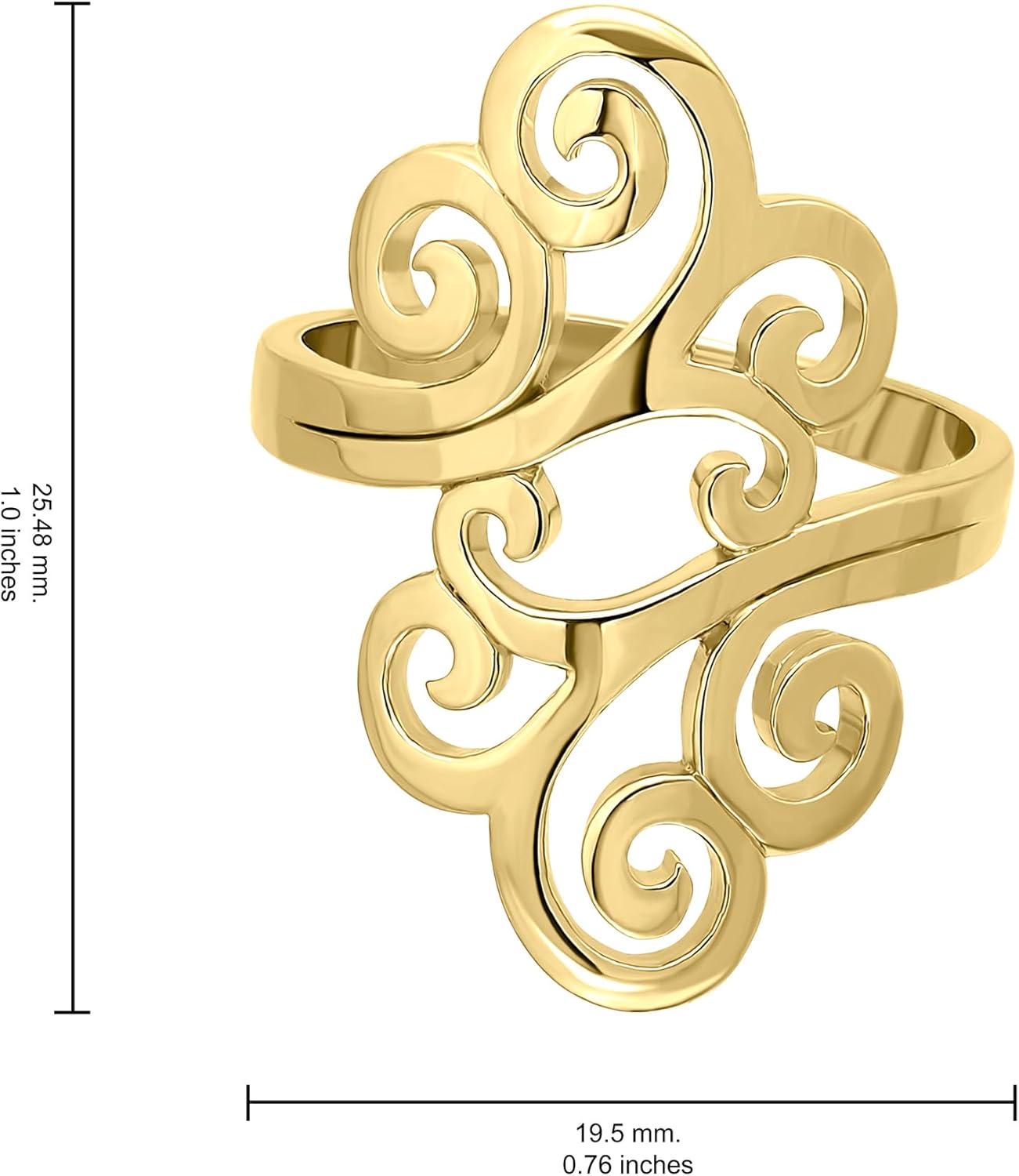 Hoops & Loops 925 Sterling Silver High Polished Open Filigree Swirl Fashion Vintage Style Unique Ring for Women, Silver, Yellow & Rose Gold