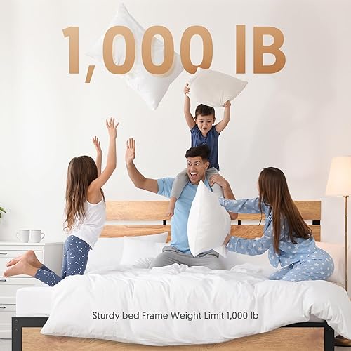 Miniatura 7 de BONSOIR Base de cama tamaño Queen con plataforma de acero estable con cabecero de madera/estribo, no necesita somier, fácil montaje, sin chirridos