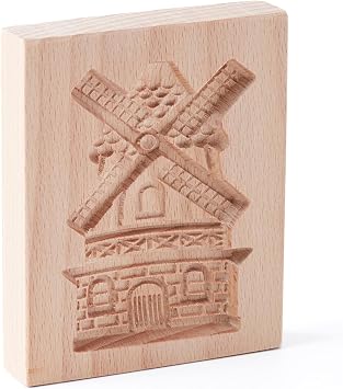Wooden Windmill Speculoos Cookie Mold Traditional Speculaas Mold for Dutch Holiday Cookies | Hand-Carved Wooden Cookie Press for Baking Christmas Spiced Biscuits