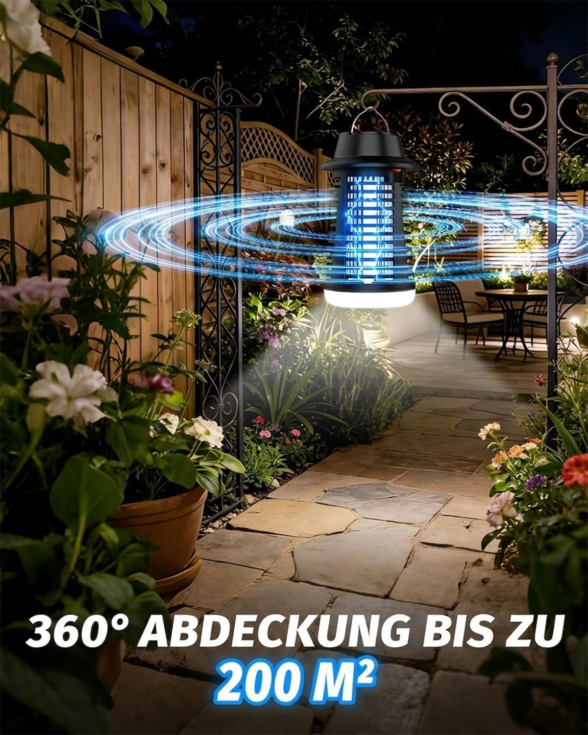 Insektenvernichter Elektrisch, Mückenfalle Elektrisch mit 360° UV-Licht, Elektrischer Insektenvernichter für Innen- und Außenbereich, Fliegenfalle gegen Mücken, Fliegen und Andere Fliegende Insekten