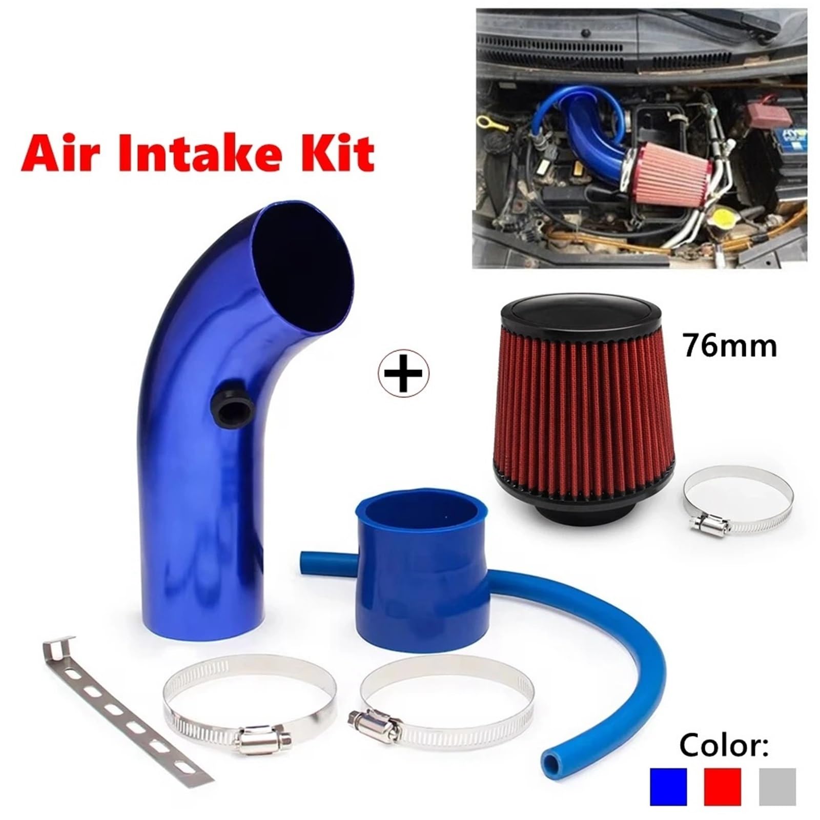 Wlot zimnego powietrza Zestaw rur dolotowych zimnego powietrza 3" i filtr 76 mm, aluminiowy wąż dolotowy do turbosprężarki samochodowej(Air intake Pipe2)
