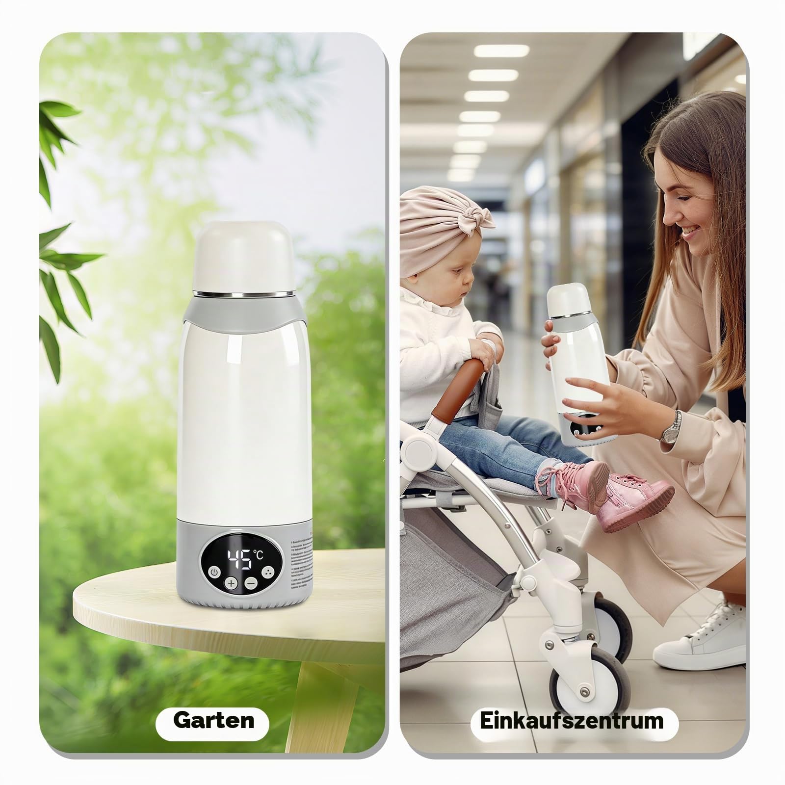 Flaschenwärmer Baby Unterwegs,Kindersicherung gegen,500ml Kapazität 12000mAh Akku, Schnelles Aufheizen 2 Min für Muttermilch&Wasser,cremefarben