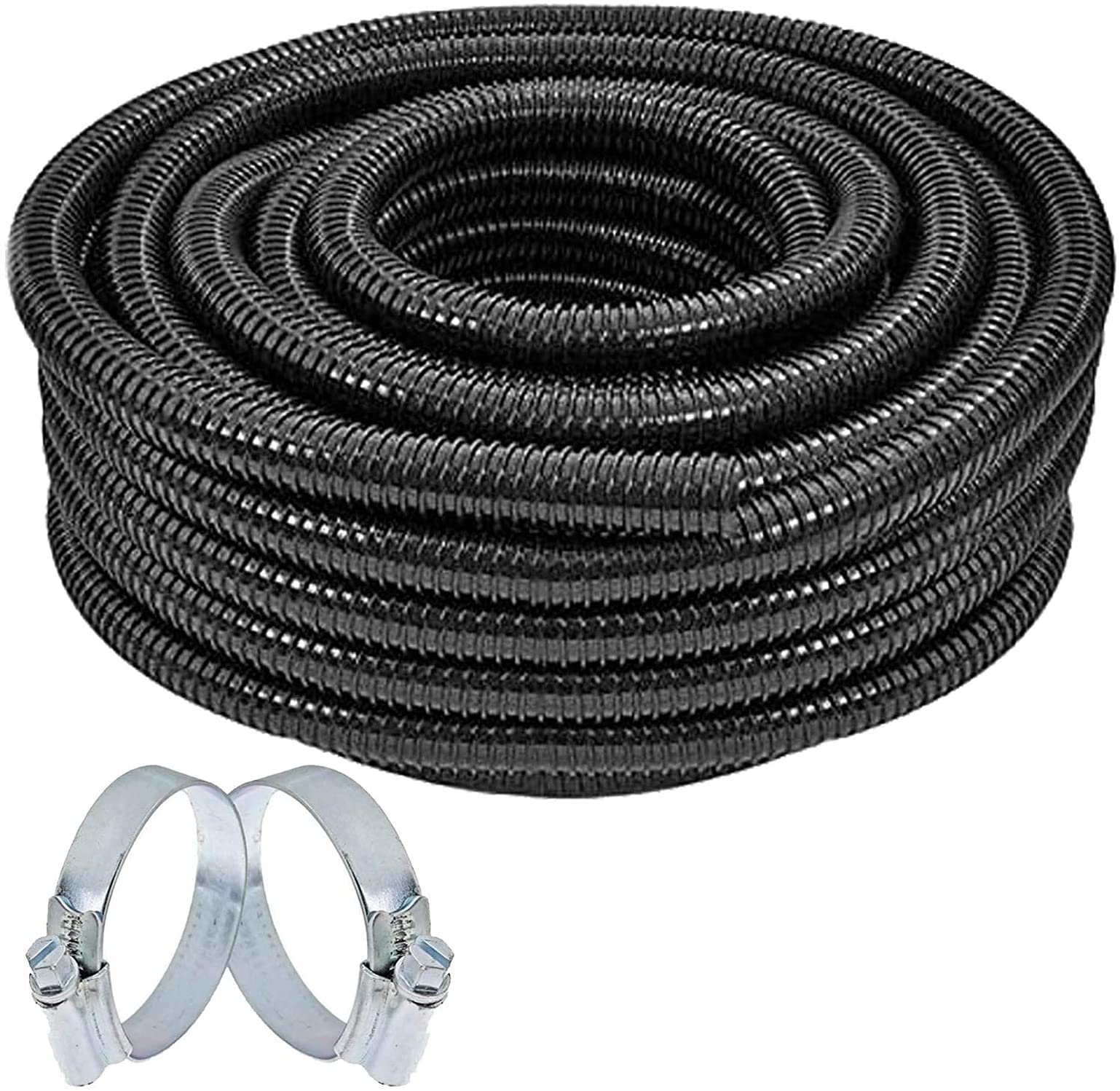 Spares2go Grey Universal Flexible Corrugated Hose Pipe Tube For Boat Bilge Pump (25Mm X 5M + 2 X Clamp Clips)