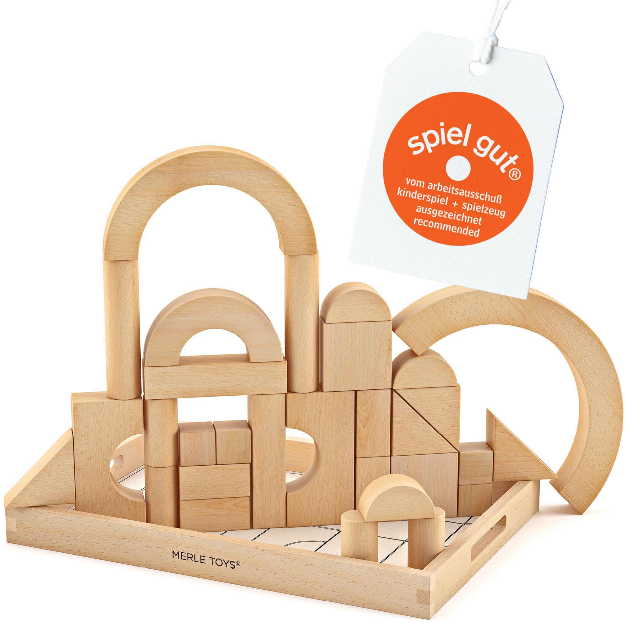 Merle Toys Premium Wooden Building Blocks for Kids  Large Wooden Blocks for Creative Play, Plain Wooden Blocks for Kids, Rounded Edges for Safe Play, 100% FSC-Certified Wood, Ages 2+, 30-Piece Set