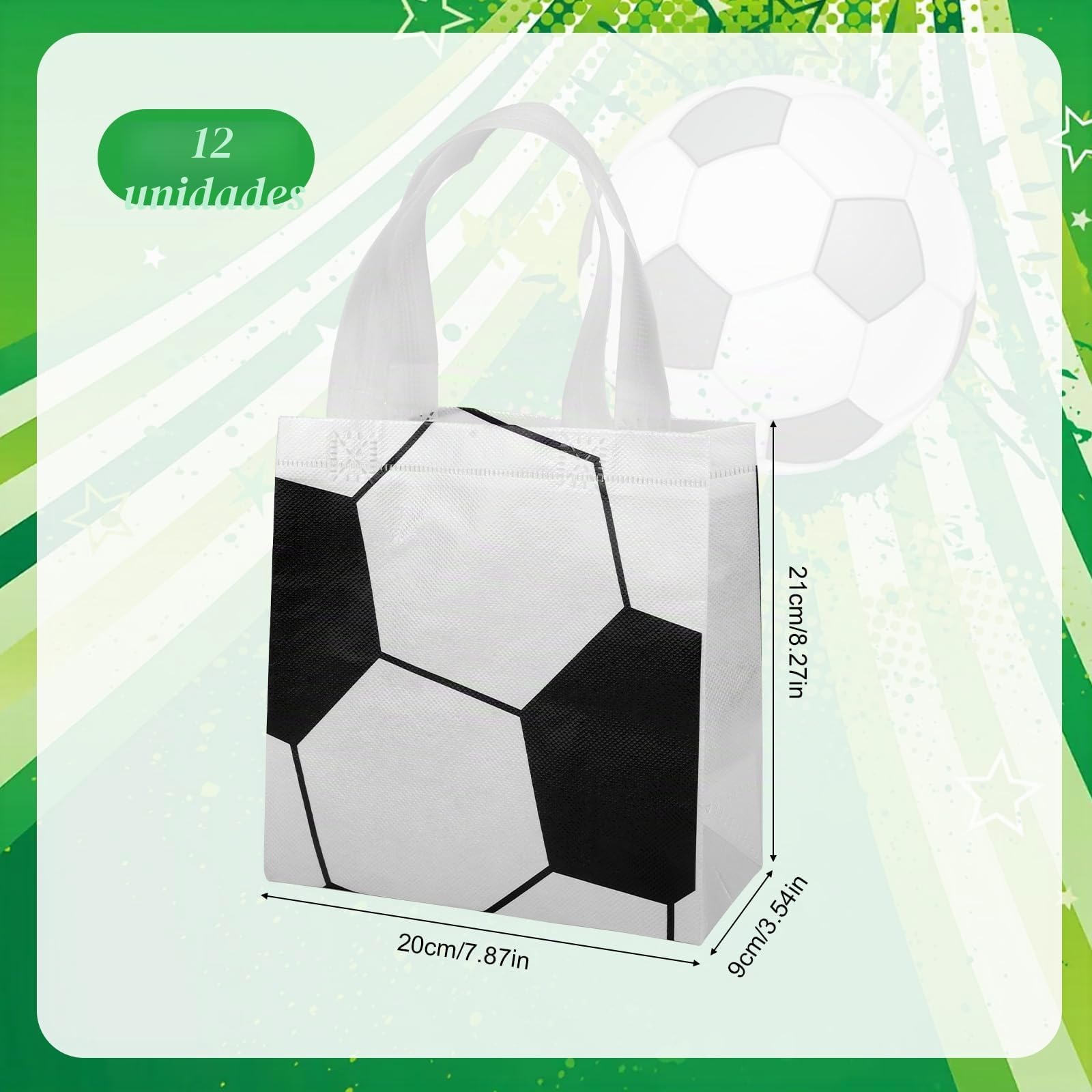 BOXOB 12uds Bolsas Regalo para Fiesta de Fútbol, Bolsas Regalo con Temática de Fútbol Reutilizables No Tejidas con Asas para Dulces Meriendas Cumpleaños Juegos Eventos Deportivos Regalos Equipo
