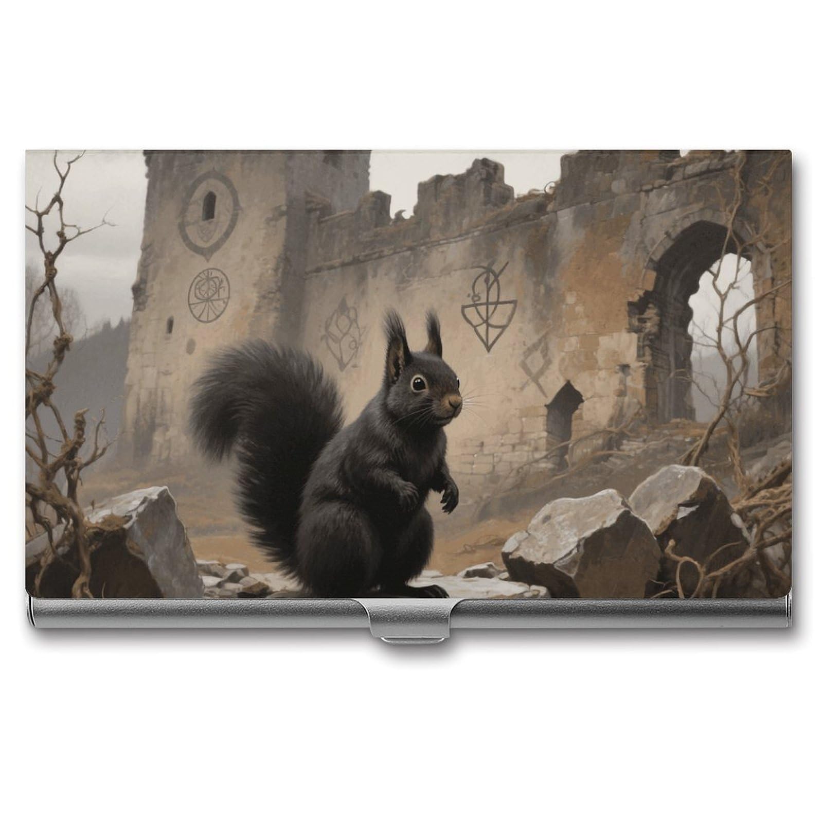 DWVTSLH Squirrel Business Card Holder, Slim Portable Metal Business Card Case Pocket Wallet Professional Name Cards Holder for 22-30 Cards, Credit Card ID Case/Holder for Men Women
