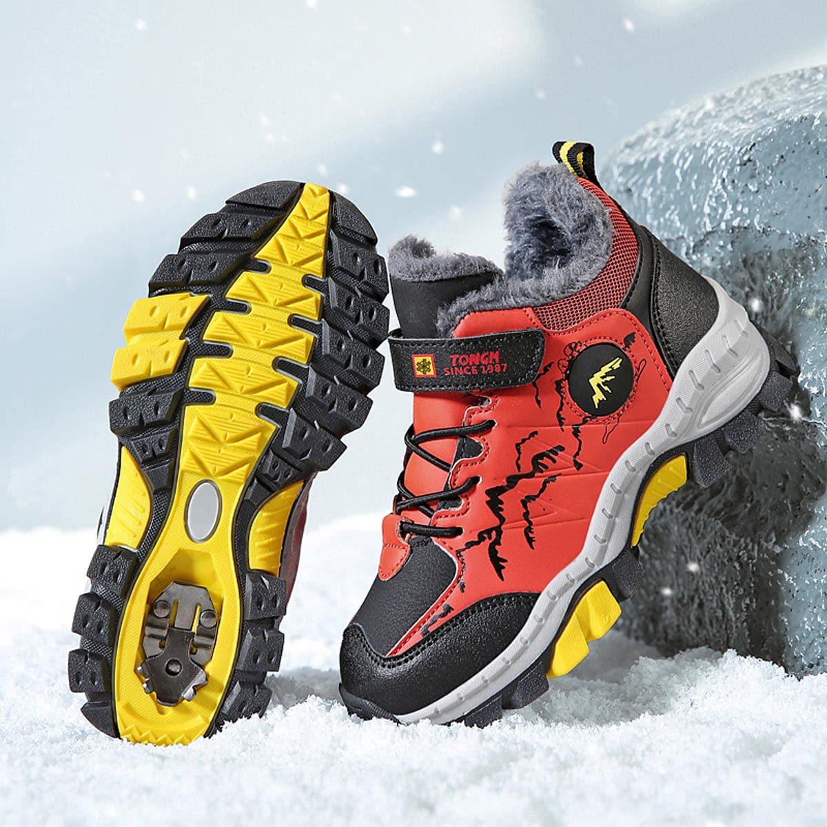 YUKTOPA Buty zimowe dla dzieci, chłopców, buty trekkingowe, z ciepłą podszewką, antypoślizgowe, EU30-40