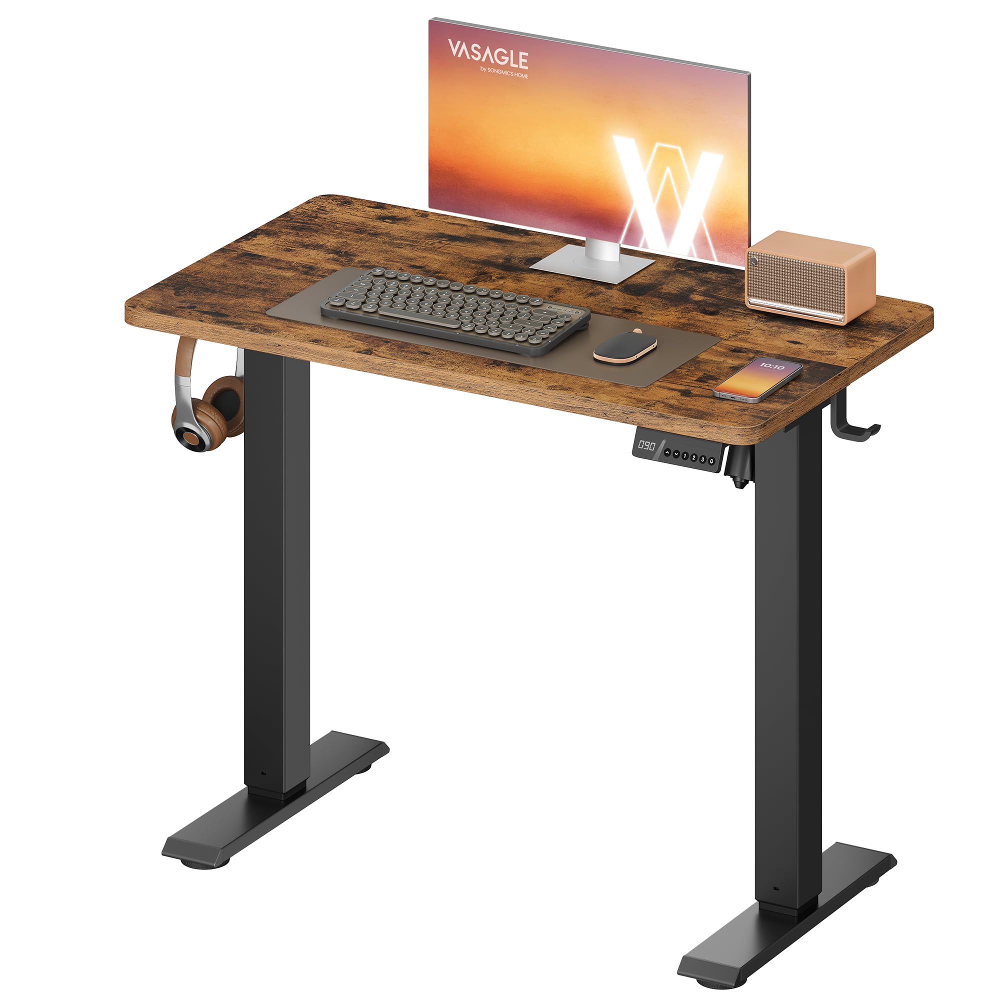 VASAGLE Electric Standing Desk, Height Adjustable Desk, Sedentary Reminder, 4 Memory Heights, for Home Office, 80 x 50 cm, Rustic Brown LSD308KD01
