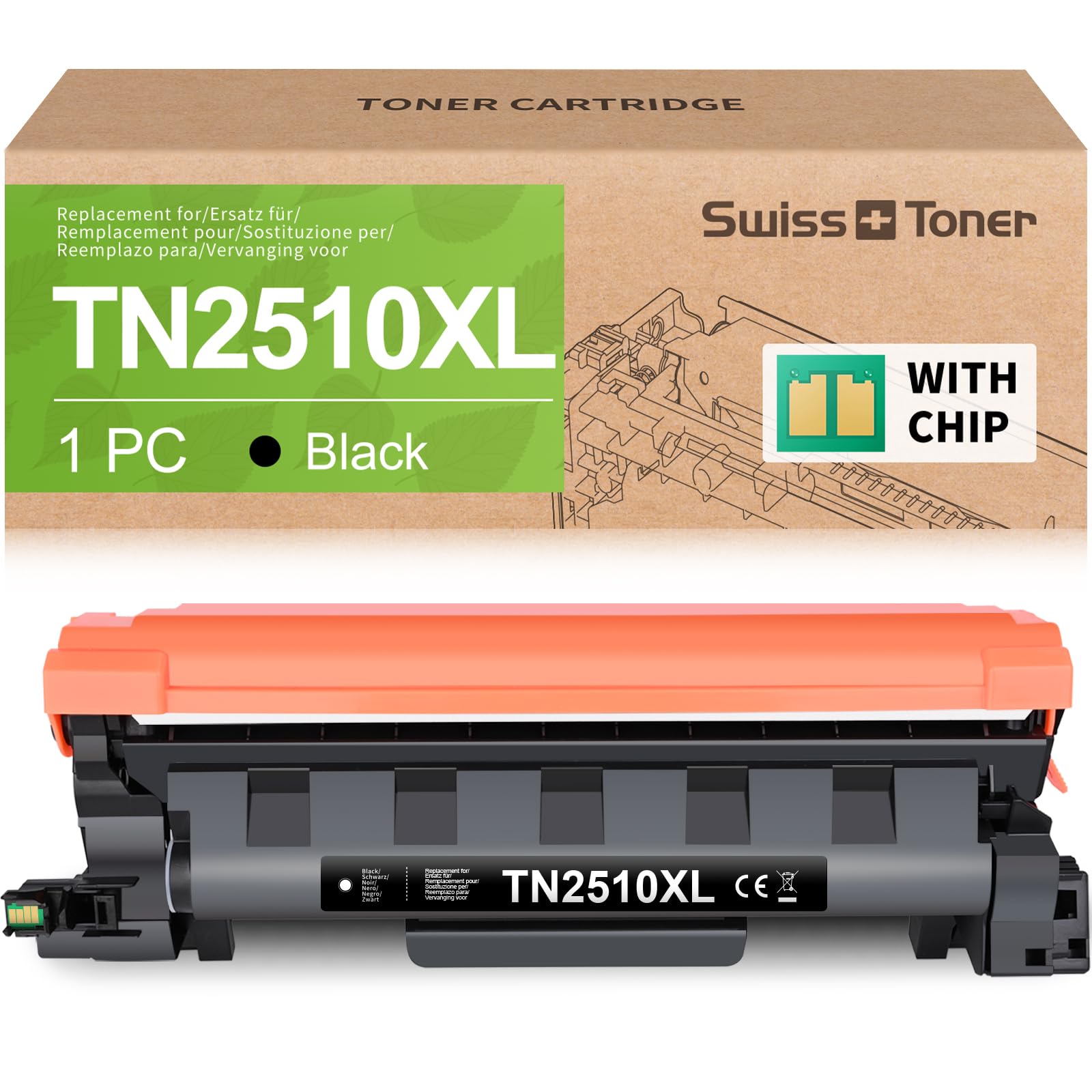swiss toner TN2510XL Toner (3000 Pagine) compatibili per Brother TN-2510XL TN2510 per Toner Brother MFC-L2800DW per Toner Brother MFC-L2827DW MFC-L2835DW HL-L2400DWE MFC-L2827DW,1 Nero