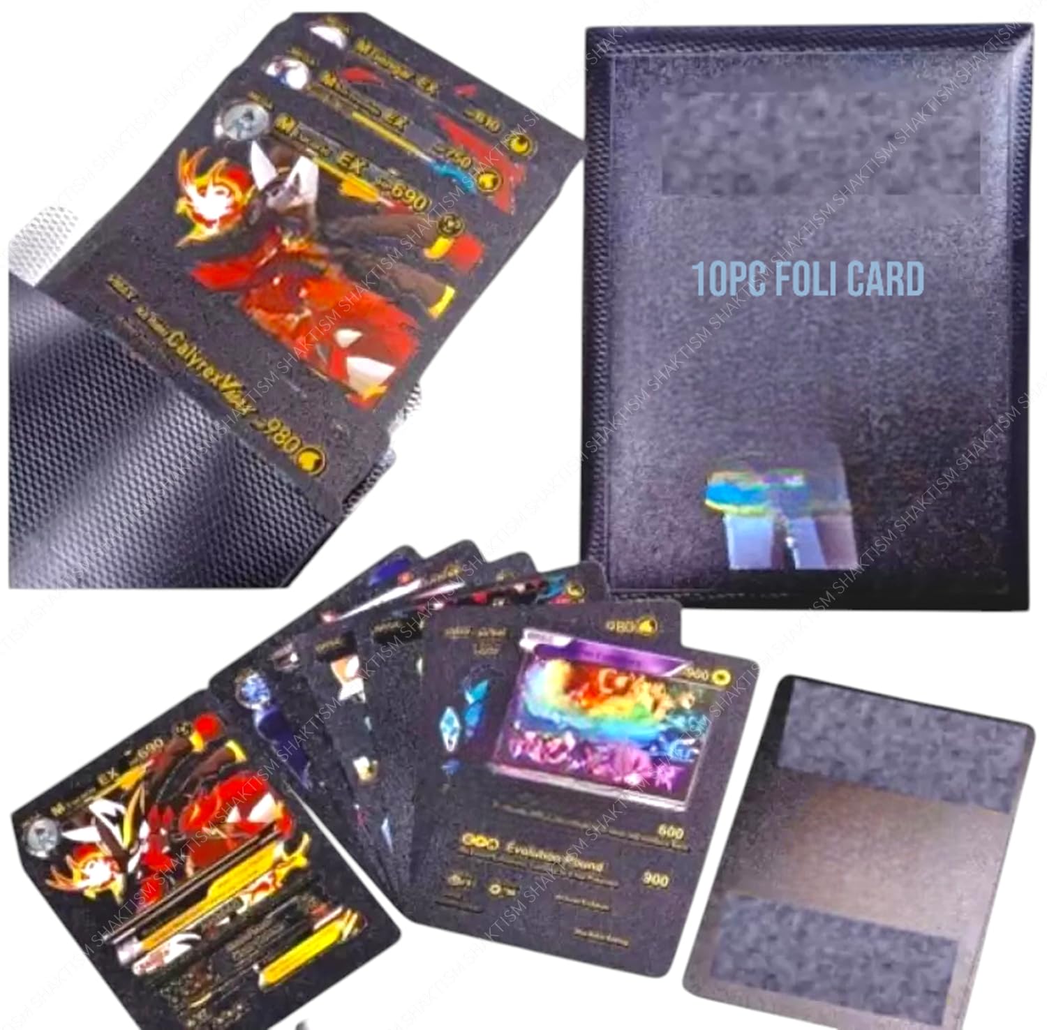 SHAKTISM Poke Collectible Card Game Trading Card Game Water Proof Booster Pack Set, V Series, Vmax GX Rare, Gold Foil, Collectible Foil Cards (Black 10Pc)