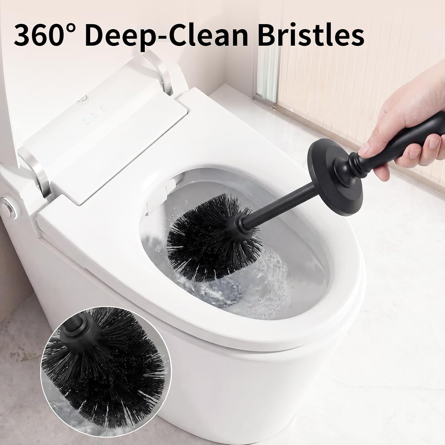 ROLABAM Modern Toilet Brush and Holder Set, Space Saving Rustproof Metal Toilet Bowl Brush, Heavy Duty Freestanding Base with Splash Guard, Stylish Bathroom Cleaning Accessories for Home & RV
