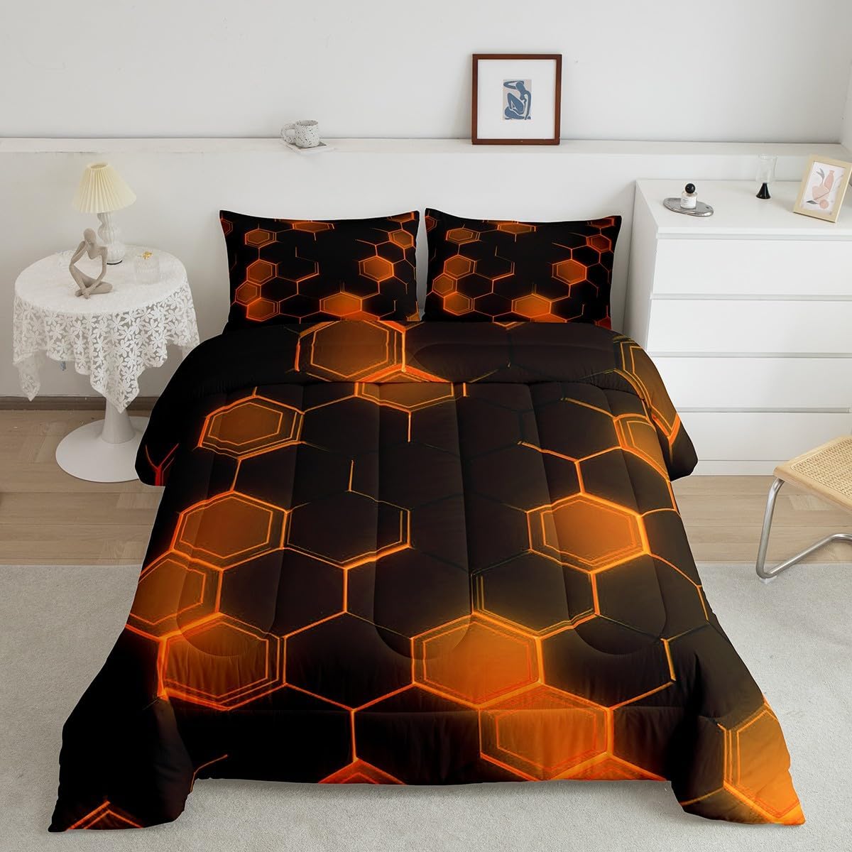 Feelyou Geometric Comforter Set Orange Black