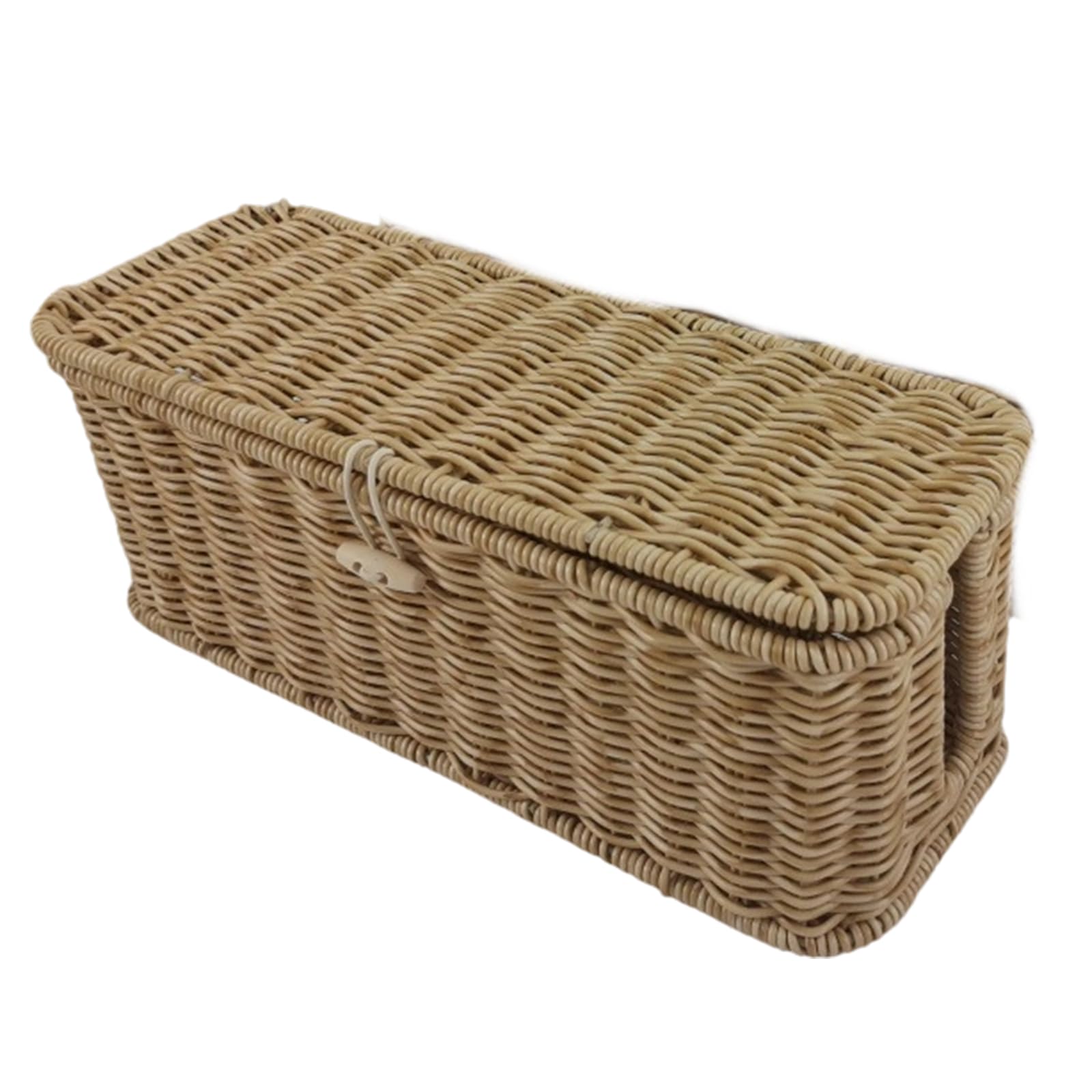 LSTTBO Portable Rattan Storage Box with Flipping Cover Ideal for Household Use Interlaced Polyethylene Organizing Bin