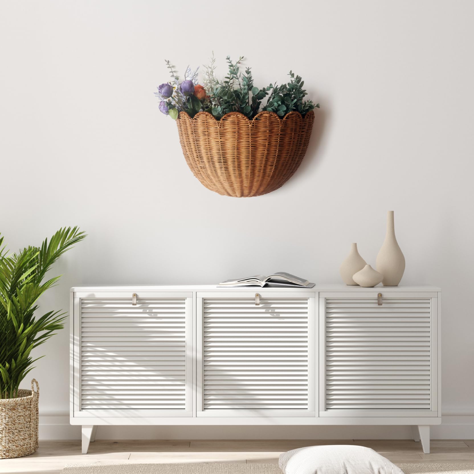 Paniers muraux en osier, panier mural festonné, paniers suspendus rustiques, panier en osier tissé pour fruits, légumes, articles de toilette, cuisine, salle de bain, salon 5, 9 x 11 pouces, à suspend