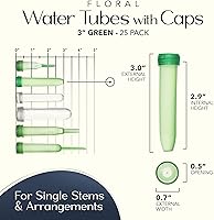 Vista 2 de Royal Imports Tubos de agua florales con tapas – Viales de flores de plástico verde de 3 pulgadas para rosas de un solo tallo, brotes, ramos