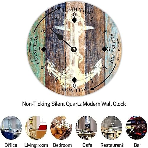 Miniatura 7 de Reloj de marea de madera, ancla náutica, reloj de marea de grano de madera, hora del océano, marea alta, marea baja, reloj rústico de madera con