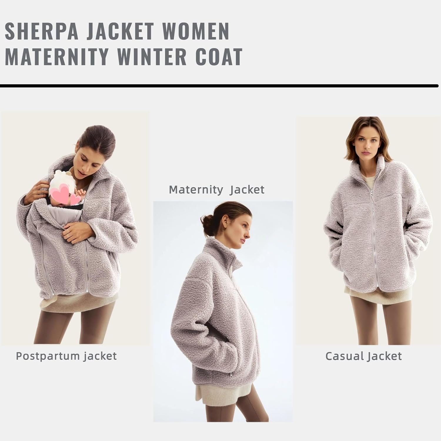Maternity Coat Winter Mom Cozy Thicken Coats Fleece Sherpa Jacket image 4