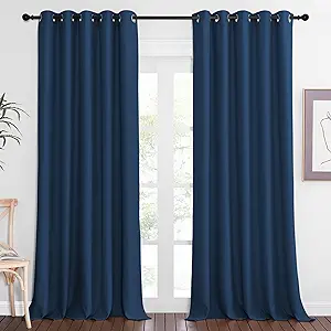 NICETOWN Blackout Curtain Drape for Bedroom - Light Reducing Thermal Insulated Solid Grommet Room Darkening Window Curtain 90 inches Long for Living Room (Moroccan Blue, 1 Piece, W66 x L90)