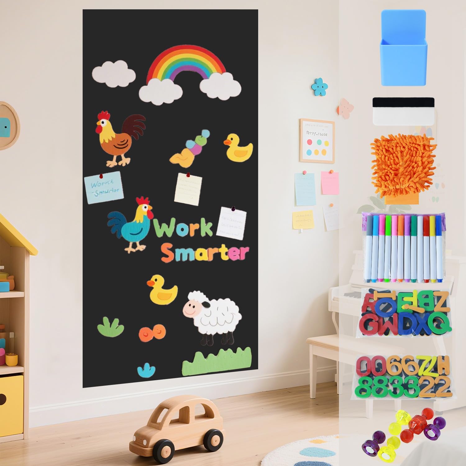 Magnetic Wall Decal for Kids Milk Tea 47.2x17.5 Inch Magnetic Chalkboard for Wall Self Adhesive Chalkboard Magnet Wallpaper Peel and Stick Magnetic Decal Wall Multiple Accessories for Home