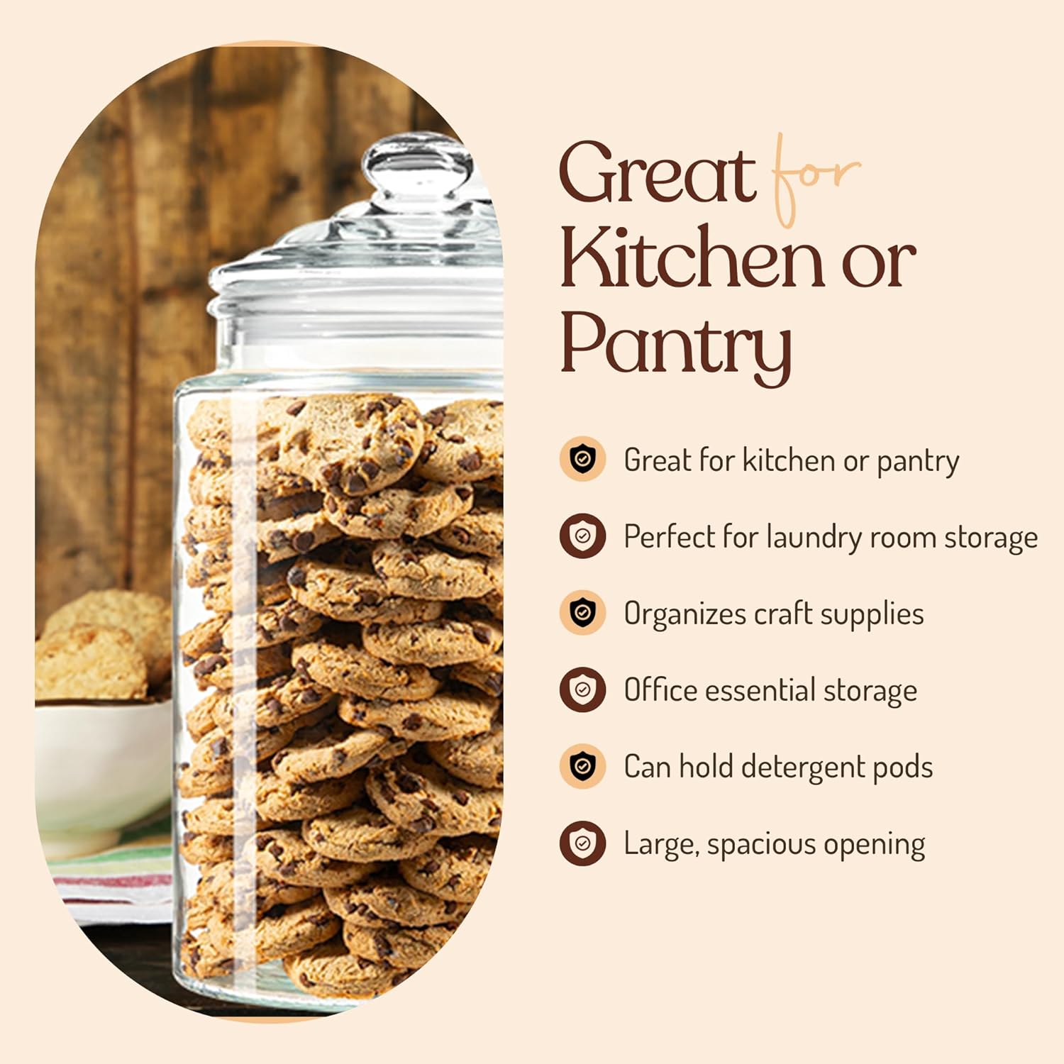 1.5 Gallon Tall Glass Cookie Jar - Food Storage Container with Airtight Lid - Large Kitchen Canister for Sugar, Flour, Dog Treat, Candy, Biscotti & Apothecary - Pack of 2