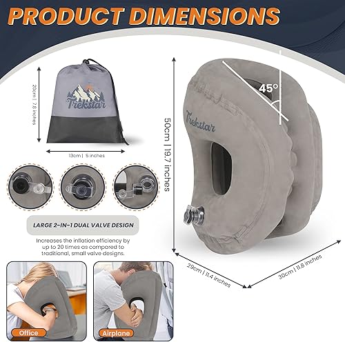 Miniatura 7 de TrekStar Almohada inflable de viaje para mochileros diseño cómodo pequeño y ergonómico soporta el dolor de cabeza cuello para ayudar a dormir en