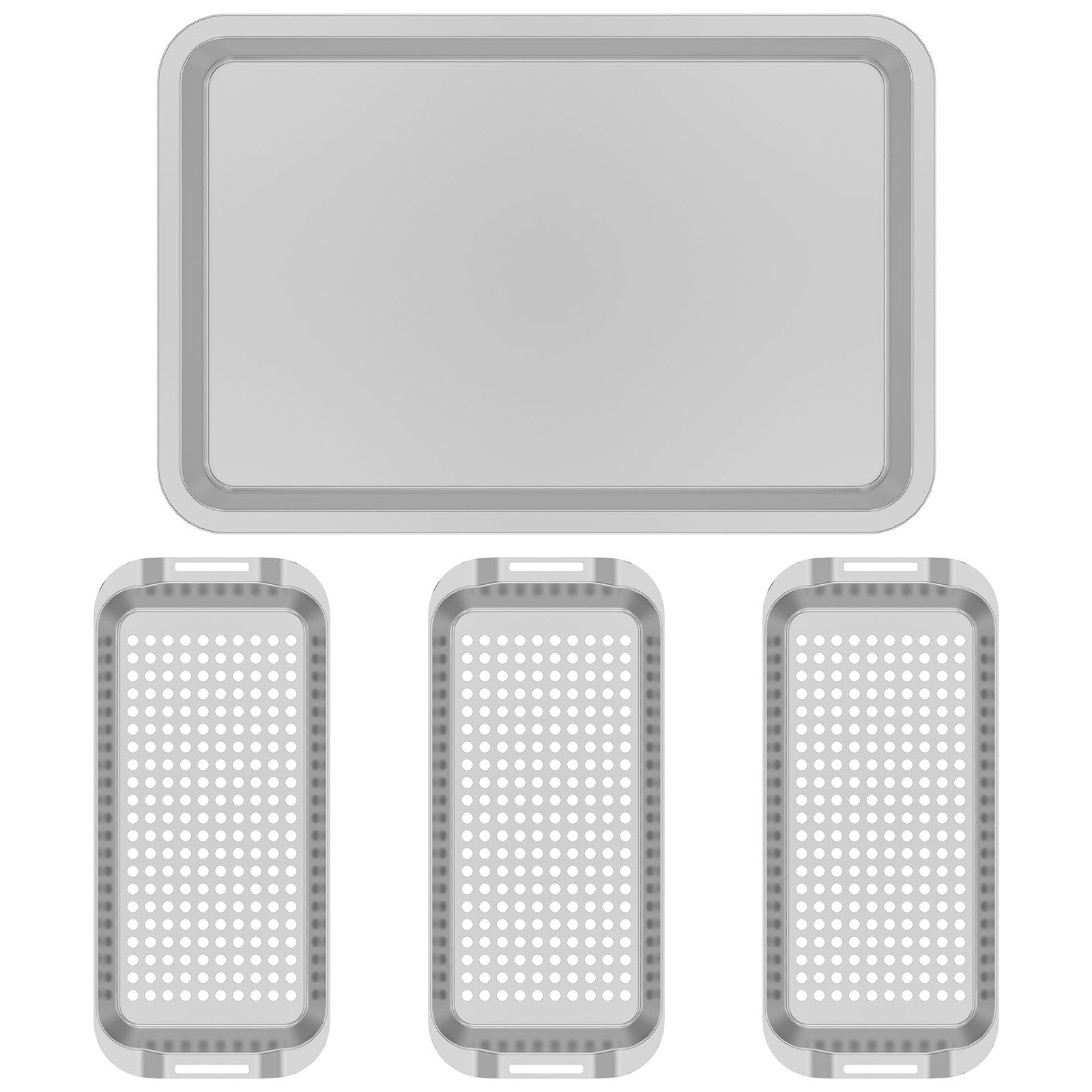 Juego de 5 cestas para barbacoa, bandeja de acero inoxidable, accesorios para barbacoa con agujeros, bandeja para servir y mango de elevación, sartenes para verduras, carne, pescado