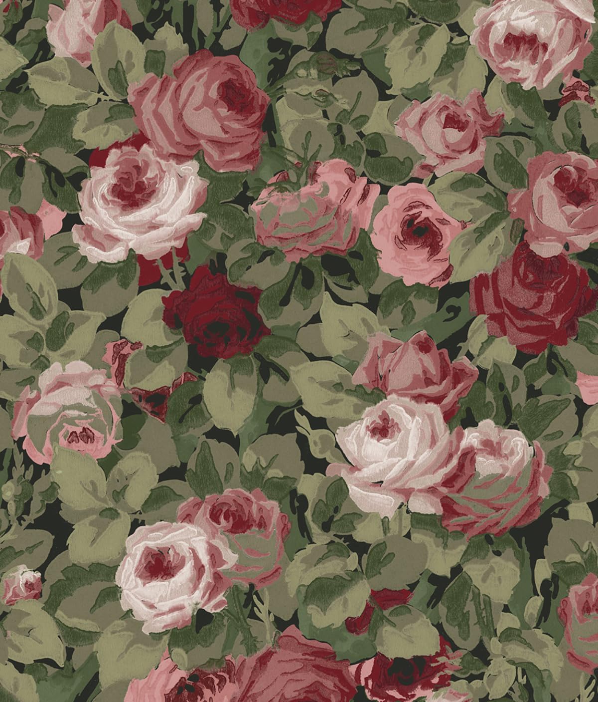 NextWall Rose Garden Floral Peel and Stick Wallpaper (Garnet & Basil)