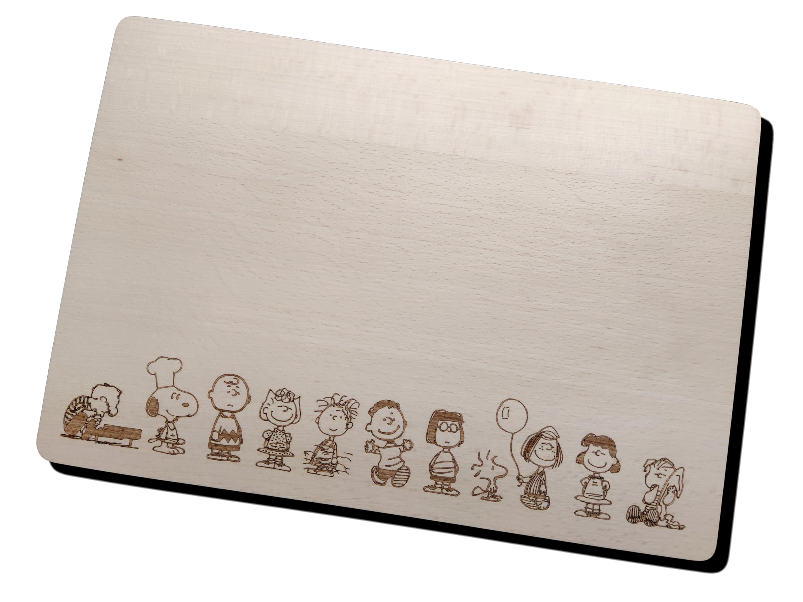 Charlie Brown Snoopy Woodstock Inspired Wooden Cheese Chopping Board Wood Cooking Baker Present Gift Fan, Light Brown, 35L x 24W cm - Image 3