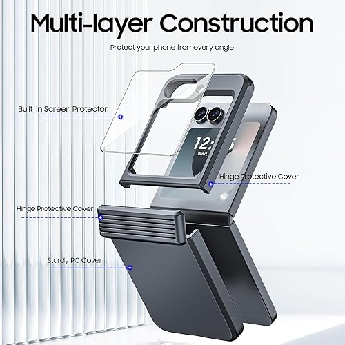 Miniatura 3 de CENMASO - Funda para Samsung Galaxy Z Flip 6 con protector de pantalla integrado y protección de bisagra, protección ultrafina de cuerpo completo a