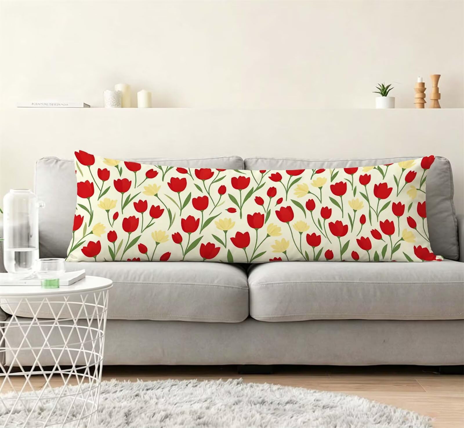 Rosso-7 Federe Cuscino Letto 50 x 150 cm, Grande Cuscini per Divano Lino,