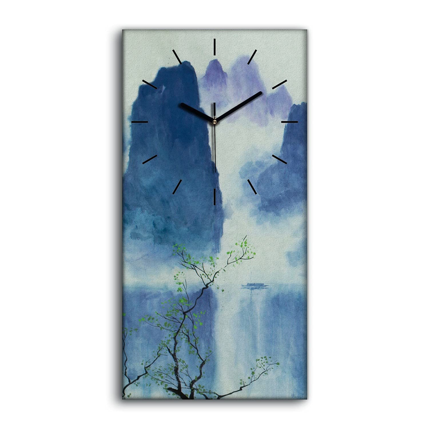Horloge sur Toile Mains Noires Tableau Paysage Chinois Déco Murale 30x60