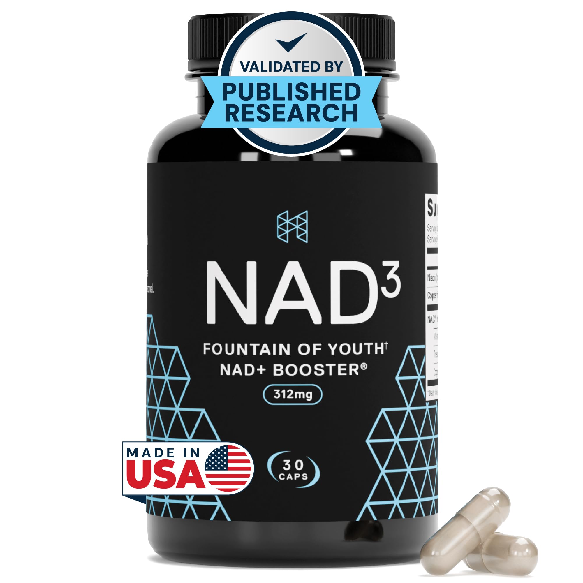 NAD+ Booster – Nicotinamide Riboside Alternative (NAD3) for Men & Women | Anti Aging NRF2 Activator, 312 mg per Serving – Natural Energy Supplement for Longevity & Cellular Health, 30 Veggie Pills