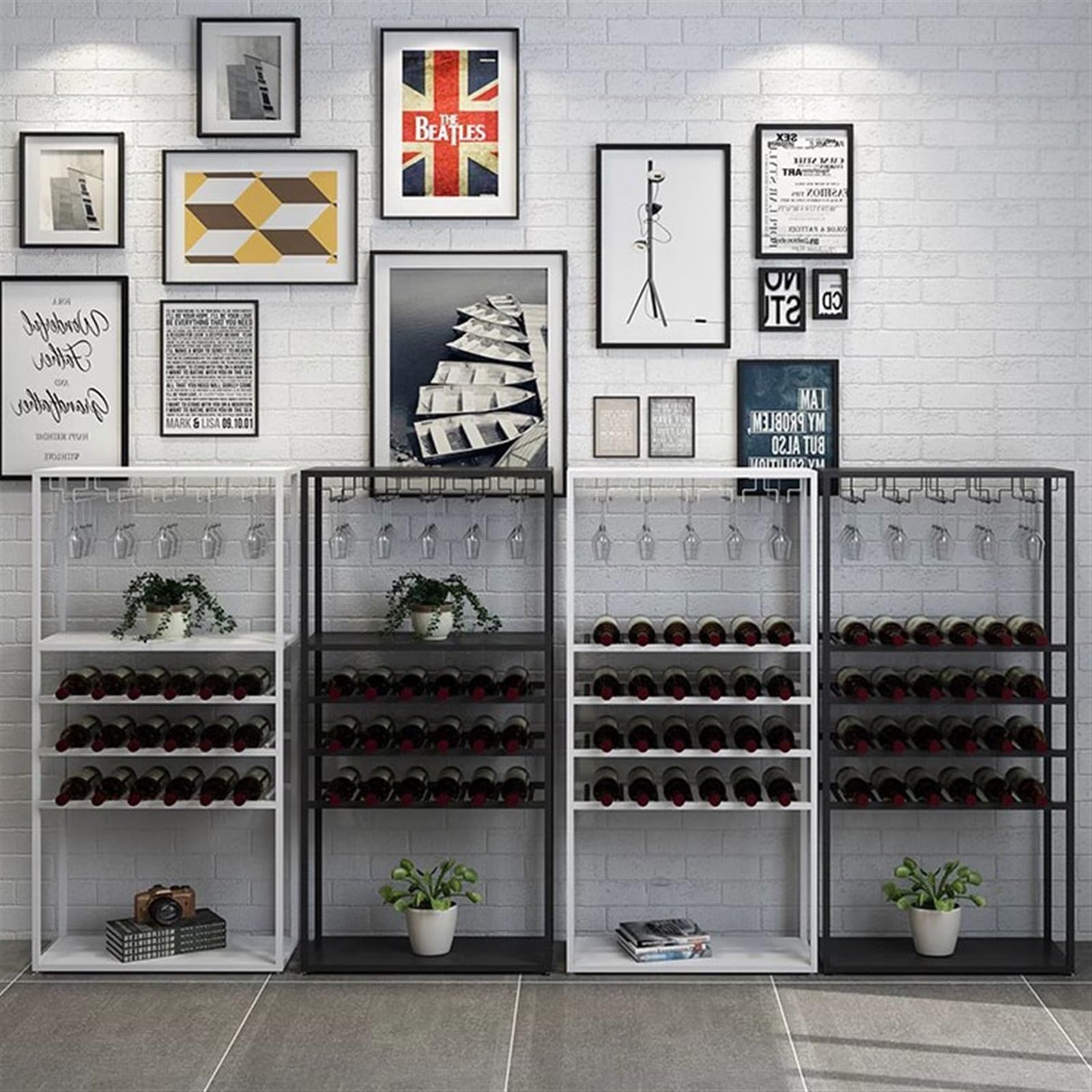 botellero Enfriador de Vino Vino Tinto Hierro hogar Piso pequeño Estante de Vino Estante de exhibición Estante estantes for Copas de Vino botellero de Pared(Negro)