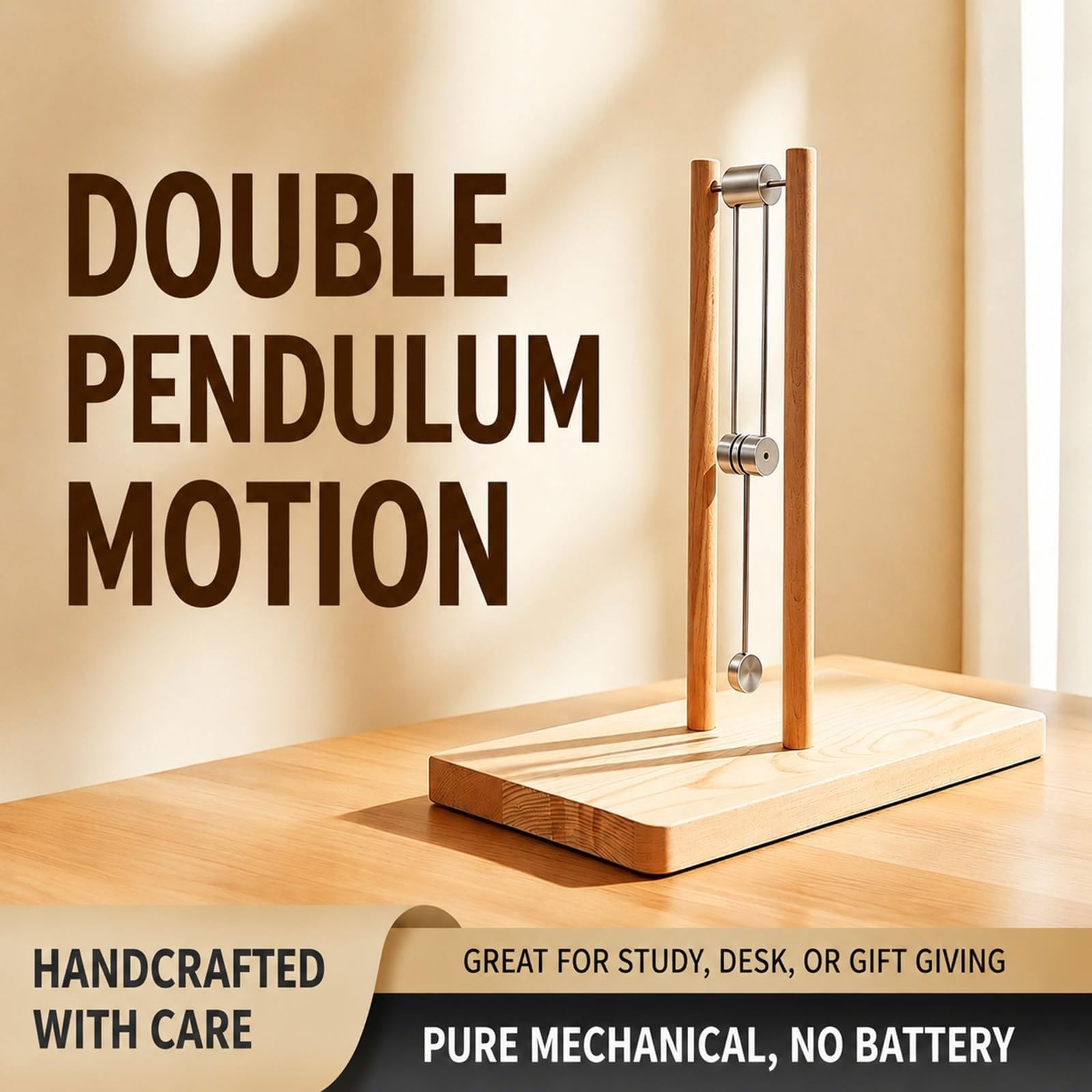 Adorno Escritorio péndulo Doble del Caos, Modelo energía cinética Madera | Tamaño la base 30 × 16 cm, juguete escritorio péndulo escultura, modelo demostración física, for oficina casa, alivio del