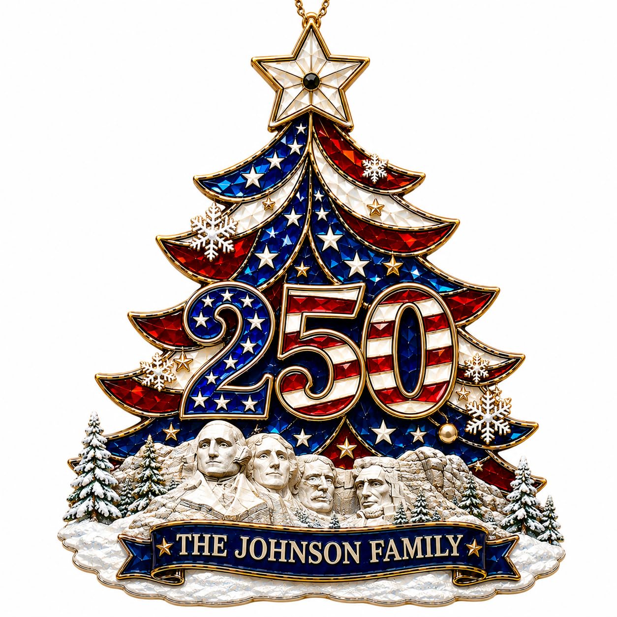 [Made in USA] Fastpeace Personalized 250th Anniversary USA Christmas Ornaments - Custom Mount Rushmore Family Name 250 Years American Anniversary Ornament - Acrylic Flat Decor 1776-2026