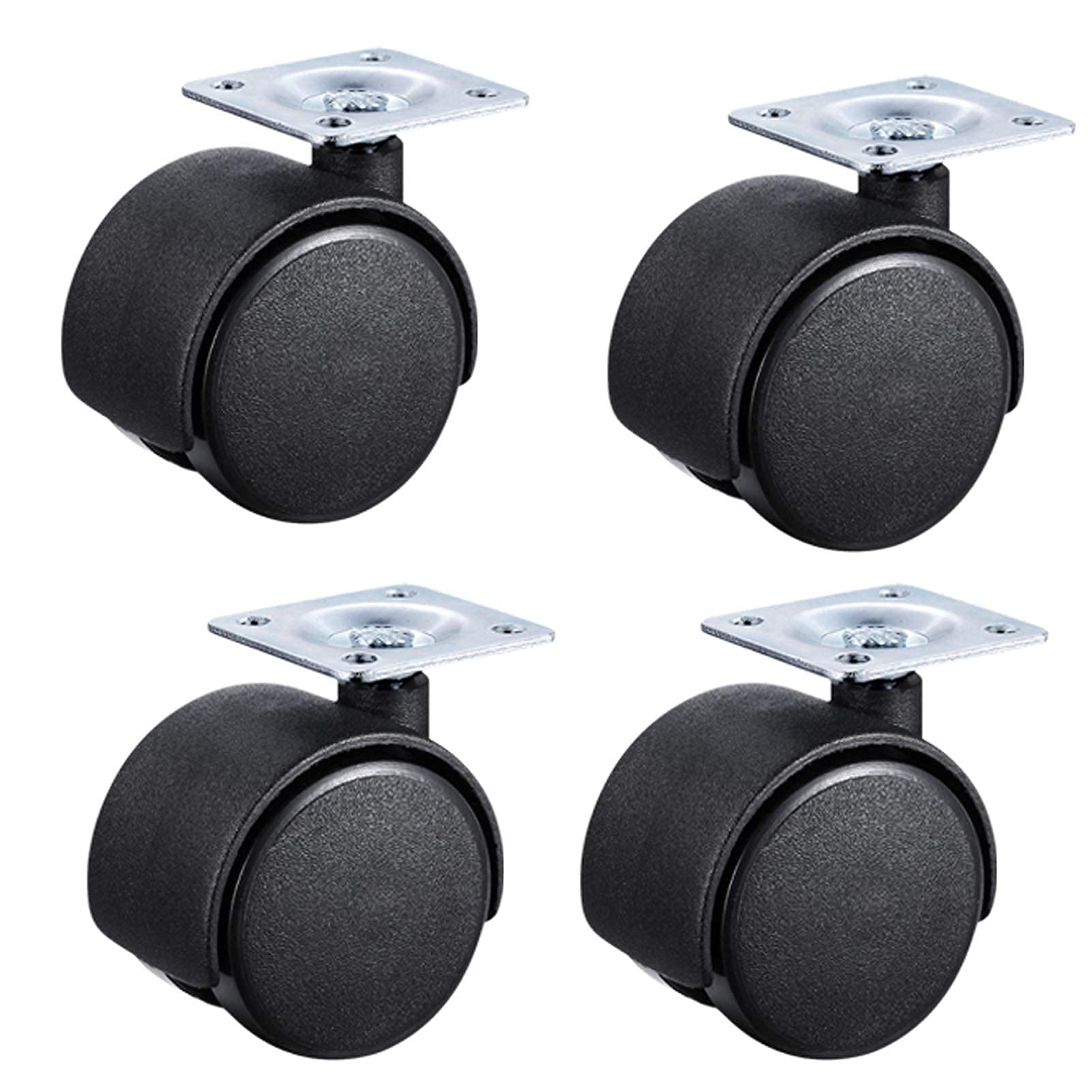 Lot de 4 roulettes pivotantes doubles pour chaises de bureau - Capacité de charge de 50 kg - Roulettes de rechange pour berceaux, ordinateurs, canapés, plaque supérieure de montage avec vis incluses
