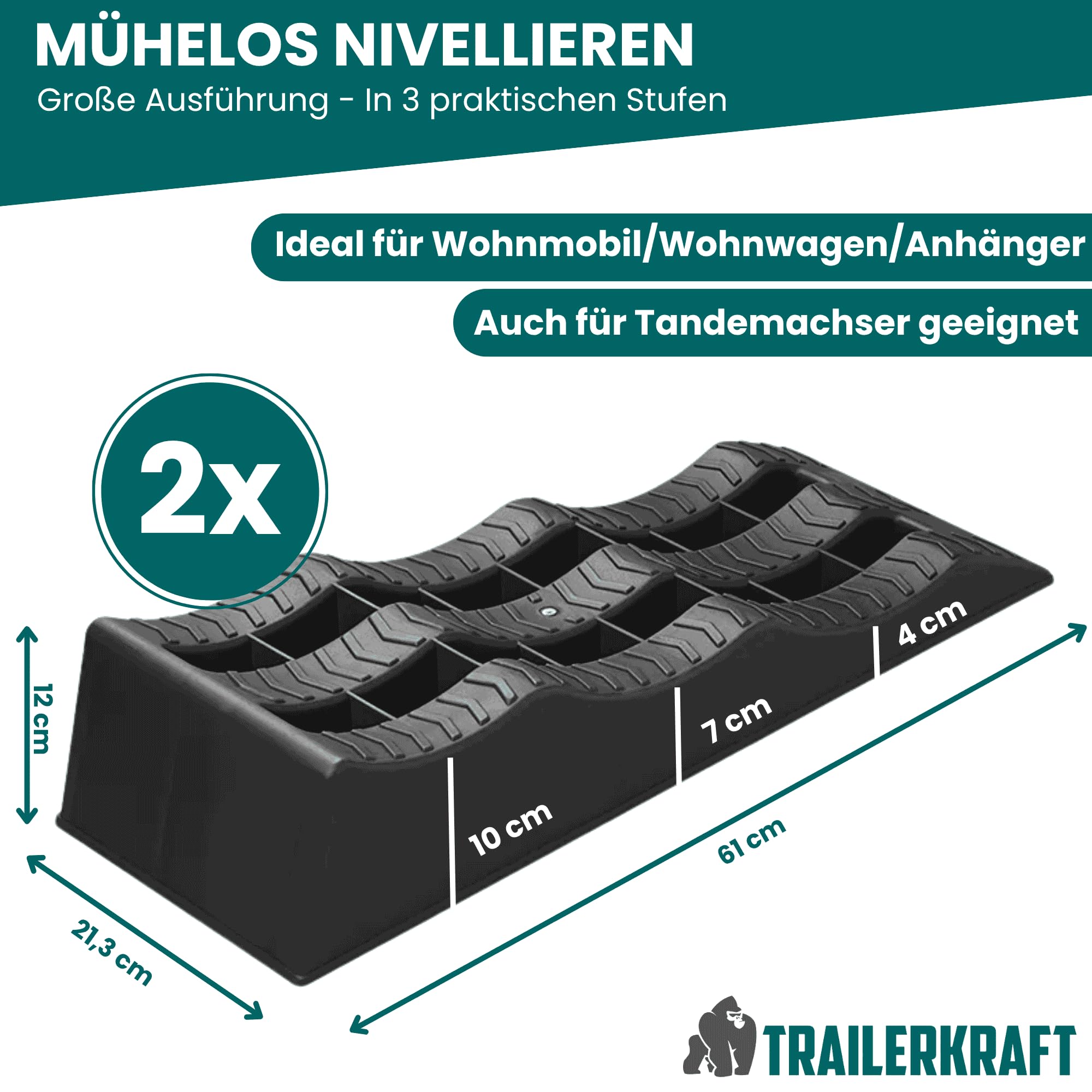 Auffahrkeile für Wohnmobil [2er Set] PlusPro - Stabile Stufenkeile für maximalen Halt [<5t] | Auffahrkeile für Wohnwagen Wohnmobil & Anhänger | Keile für Unebenes Gelände