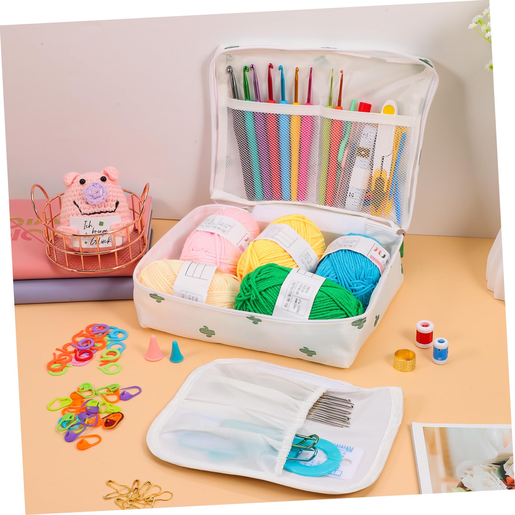 Mipcase Kit di Strumenti per Uncinetto con Filati Vari Uncinetto Ferri da Maglia e Borsa per Trasporto Completo per Principianti e Lavori Artigianali