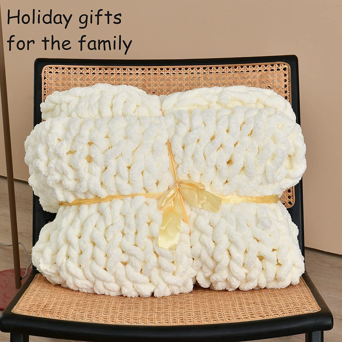 Chunky Knit Blanket 48"x72" Handwoven Interior Decoration for Large Sofas and Beds Ivory