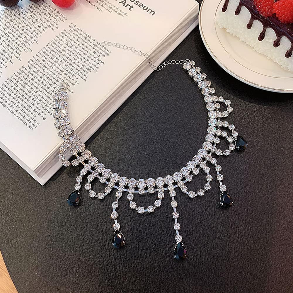 Wiwpar Sparkly Rhinestone Choker Necklaces Vintage Black Rhinestone Pendant Necklace Punk Choker Halloween Accessories for Women - Image 5