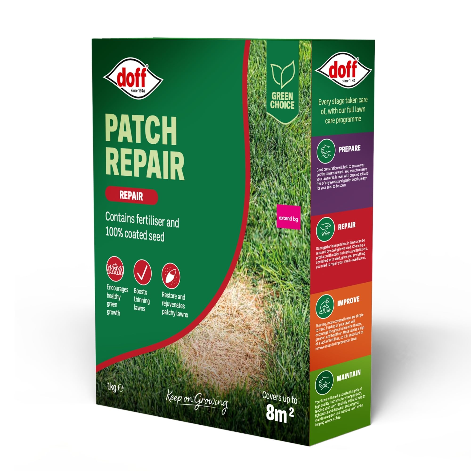 Doff Patch Repair | Lawn Patch Repair Mix with Fertiliser & 100% Coated Seed | Covers up to 21 patches