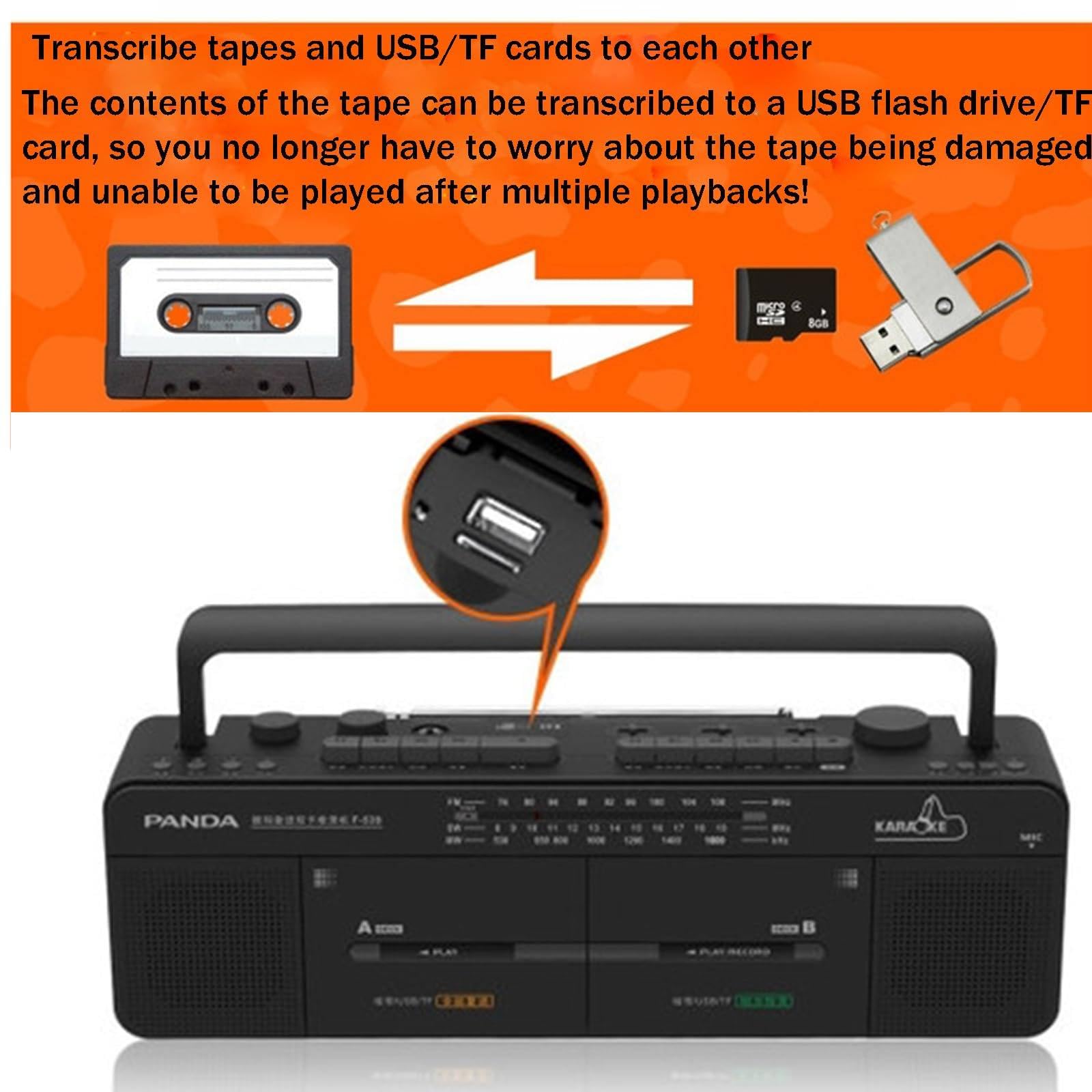 Magnetofon Kasetowy, Klasyczny Magnetofon Dwukasetowy, Radio FM/SW/MW, Odtwarzanie Dysku U/Karty TF, Nagrywanie/Transkrypcja Jednym Przyciskiem, Nauka Powtarzania Radia