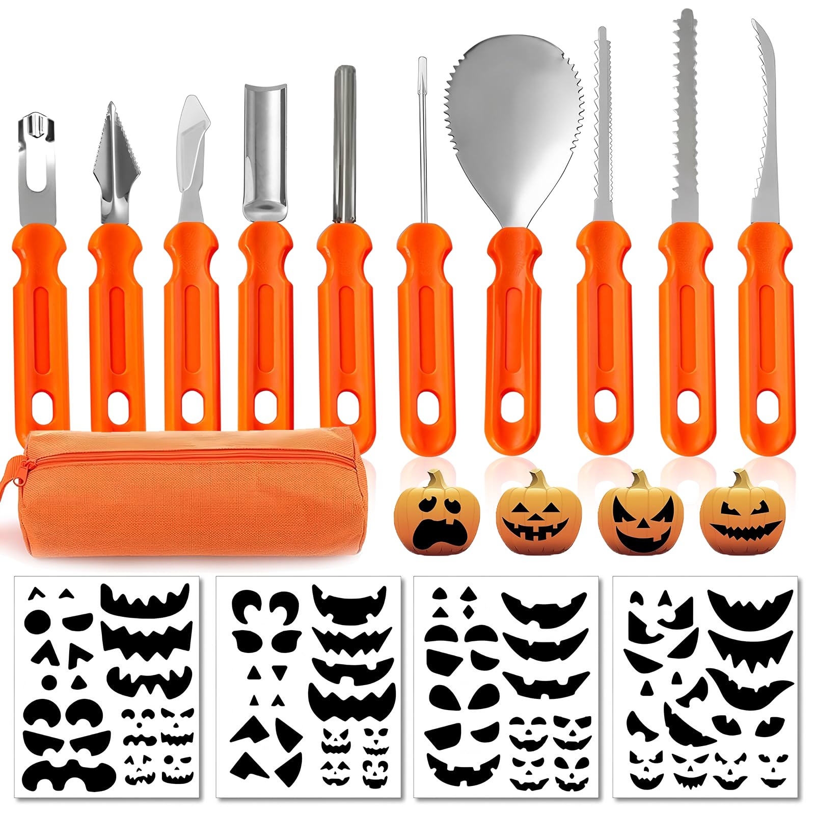 Kit De Tallado De Calabaza,Acero Inoxidable Kit De Tallado De Calabaza,Tallado De Calabaza De Halloween,Herramientas Profesionales De Acero Inoxidable Resistentes Con Funda De Transporte