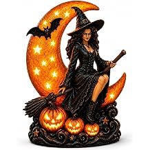 HTWO Spooky Witch Silhouette Halloween Light, Resin Sea Glass Desk Lamp, Eerie Centerpiece Decor for Mantel