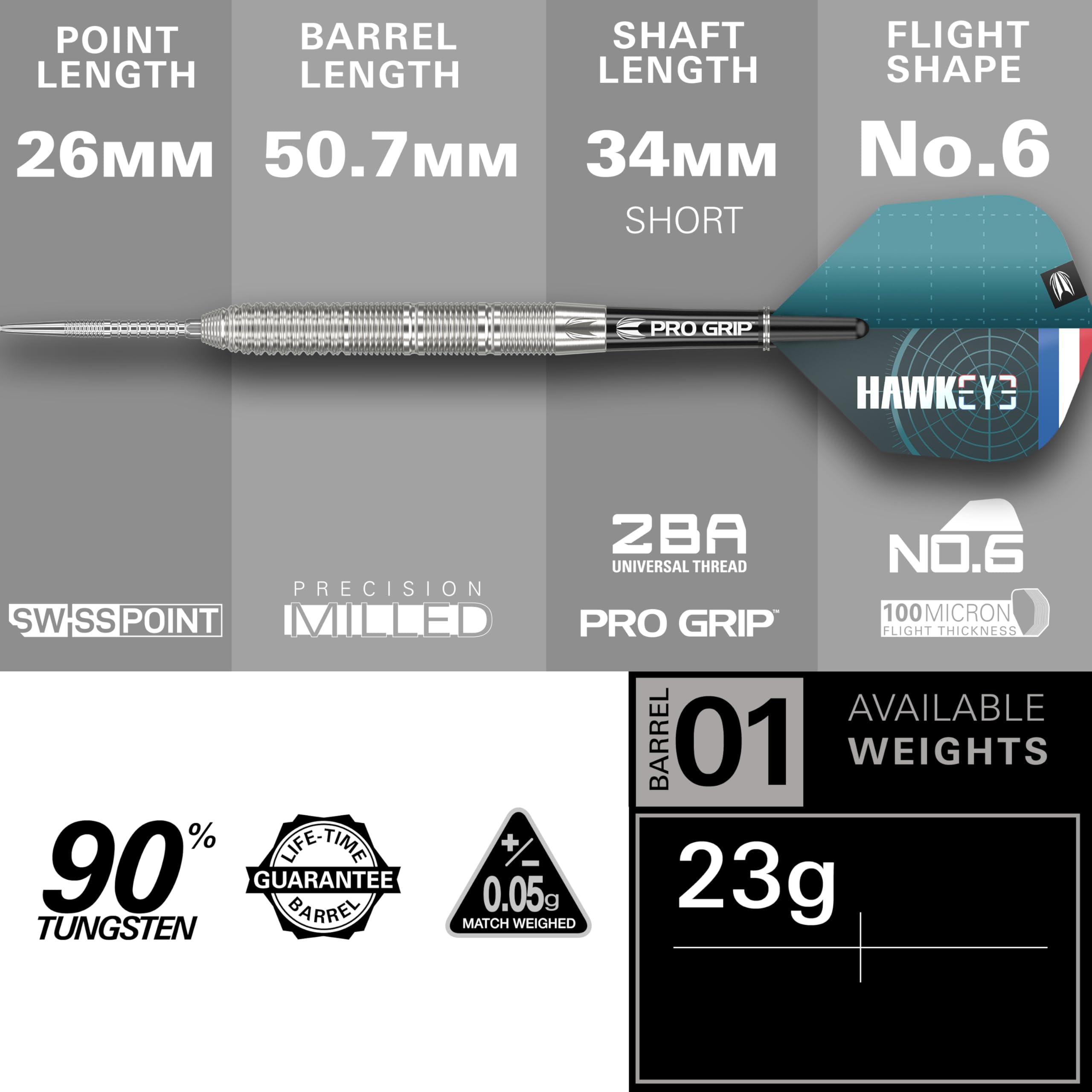 Target Darts Kevin Doets Gen 1 Steel Tip Swiss Point Darts, 90% Tungsten Darts, 23G, Silver & Teal - Image 3