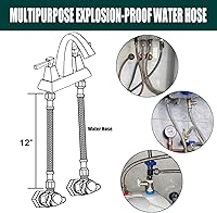 Vista 2 de 【Nueva versión】Línea de conector de suministro de agua para grifo, acero inoxidable trenzado, línea de suministro de grifo de alta calidad de 12
