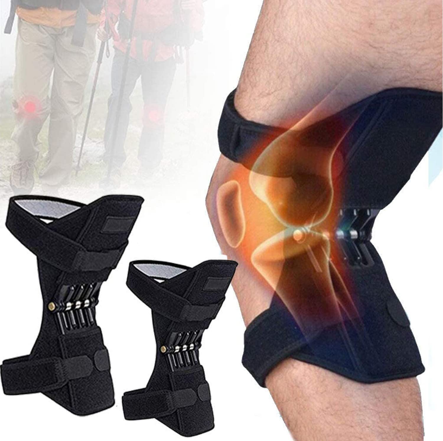 Rodillera Resorte, Rodillera Apoyo Articulaciones,Rodilla con Correas Totalmente Ajustables para Caminar, Subir Escaleras, Sentadillas En El Gimnasio,3Spring