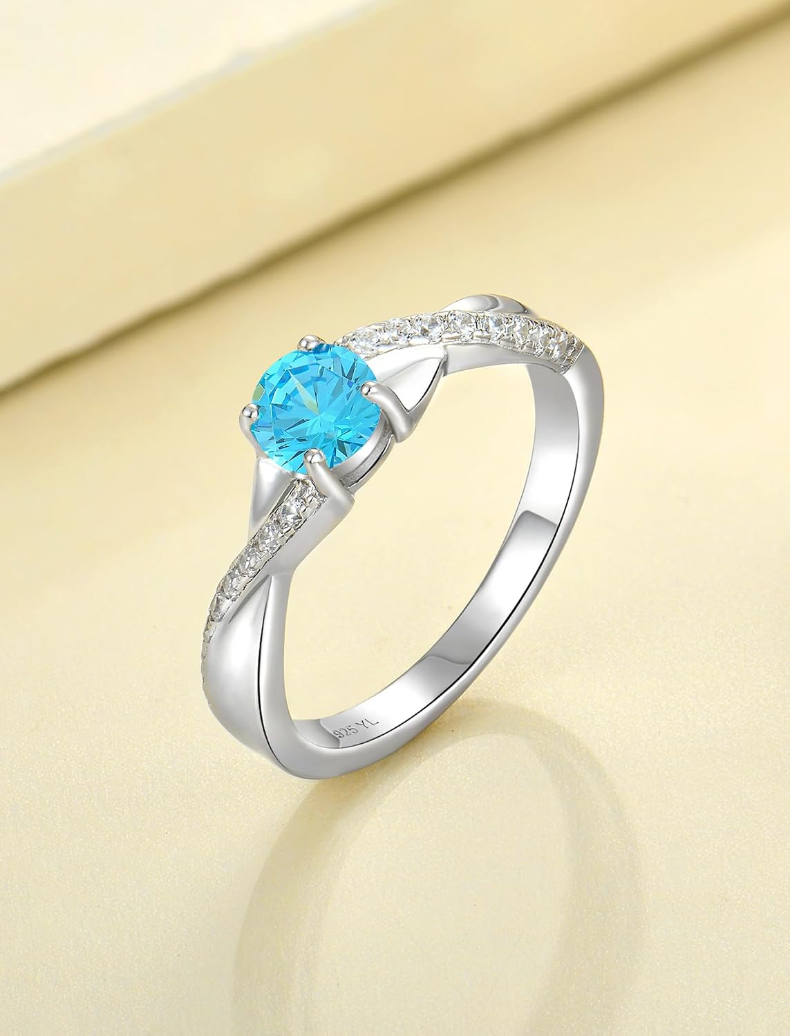YL 925 Sterling Silver Engagement Rings 5MM Round Cut Birthstone Infinity Ring for Women