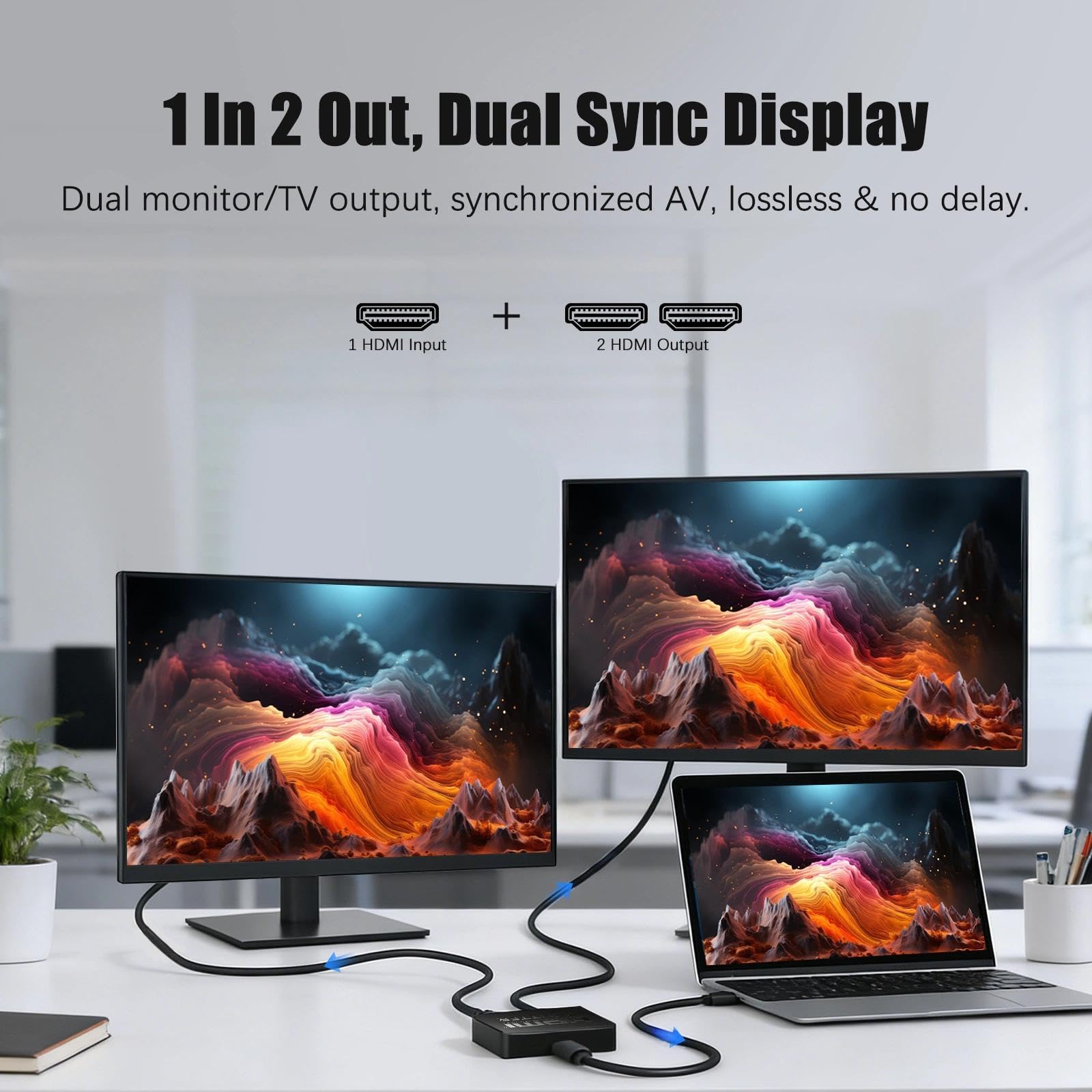 Splitter HDMI 1 in 2 out 4K per 2 monitor, distributore HDMI Full HD per HDTV, Xbox, PS4