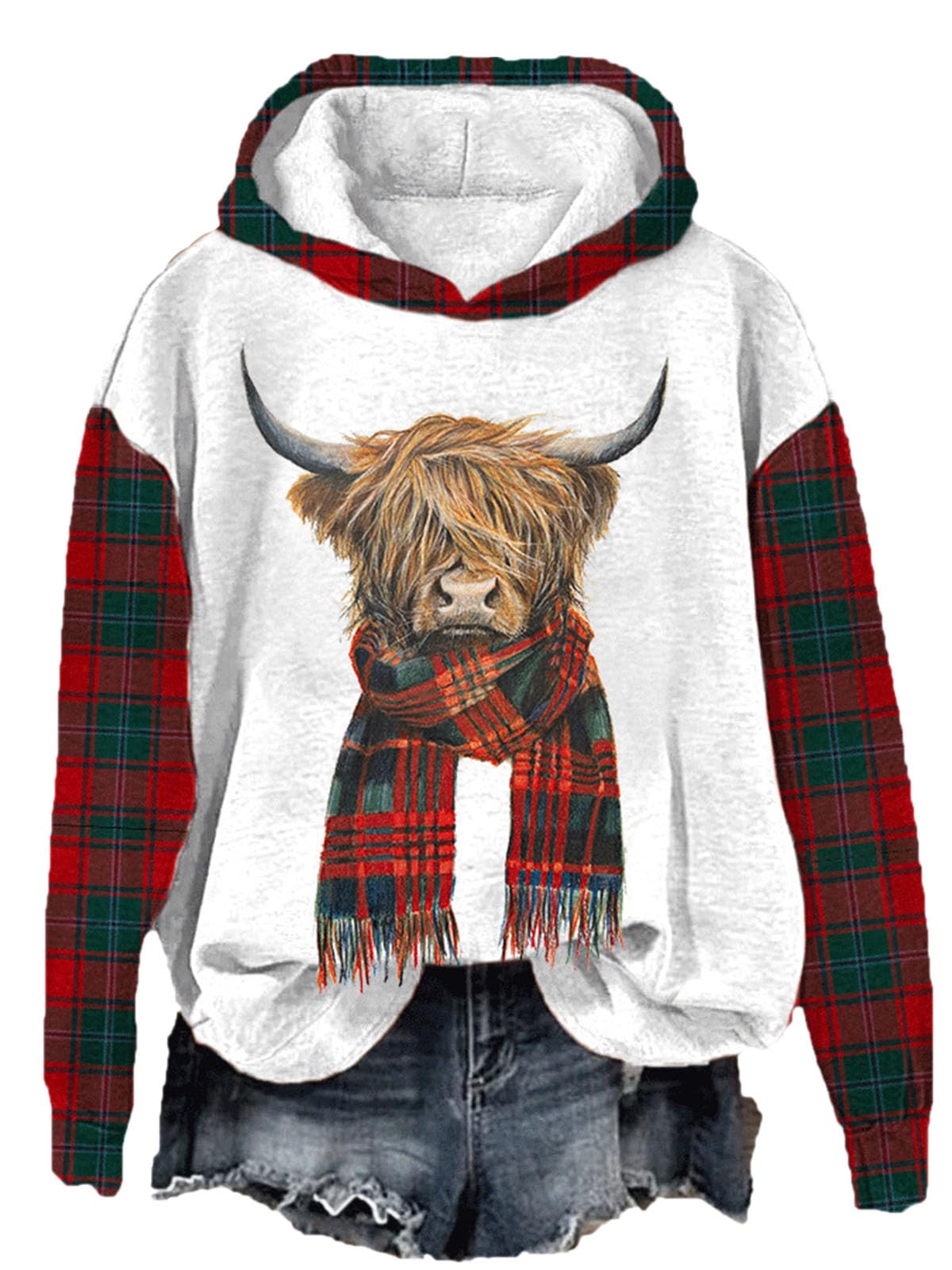 Keephen Women's # 1 Cute Highland Cow 3D Printed Hoodies Long Sleeve Funny Graphic Print Pullover Sweater Sweatshirts Tops